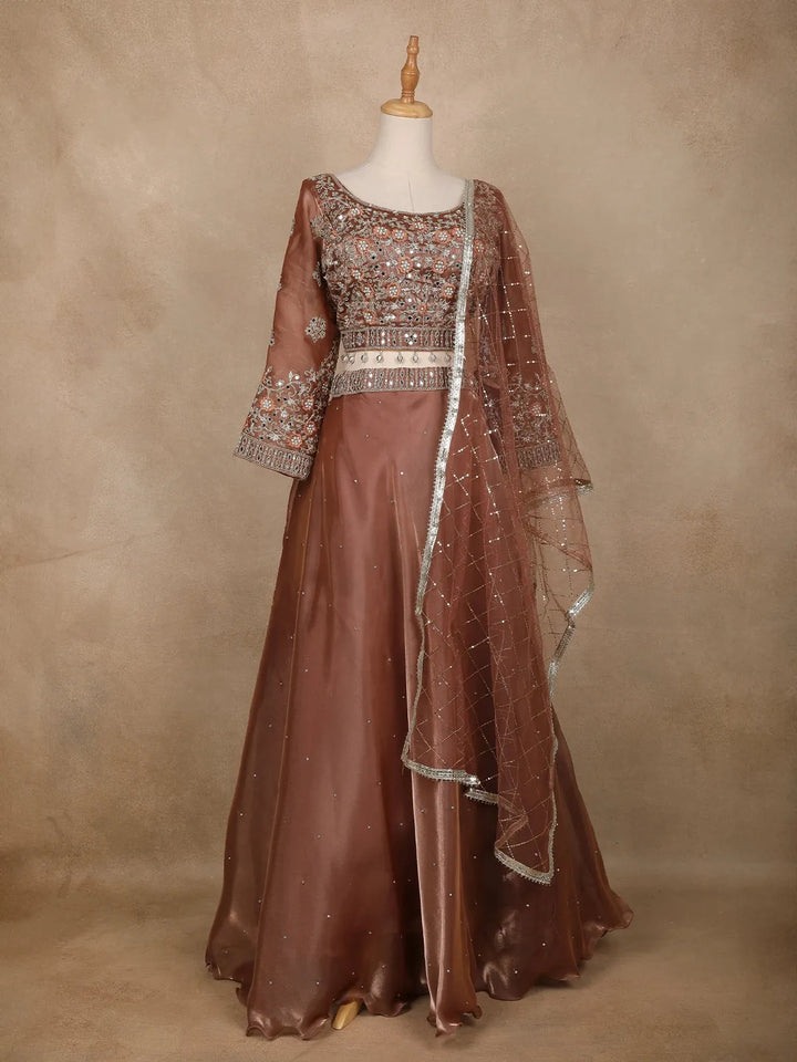 Coral Floral Embroidered Organza Bridesmaids Lehenga - Diadem