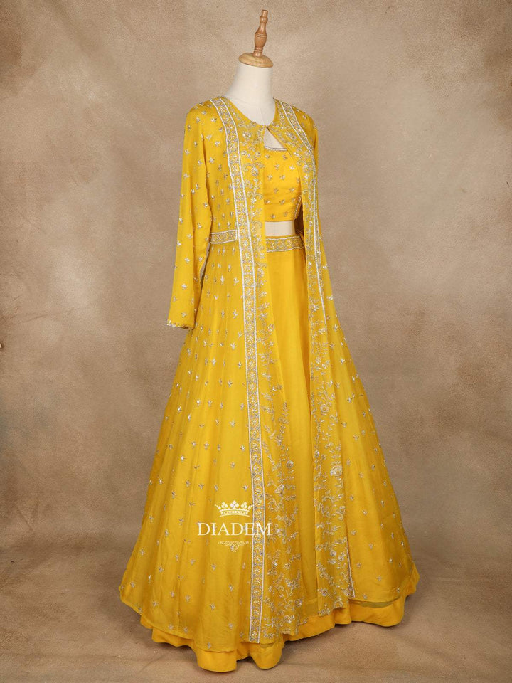 Yellow Net Bead And Sequin Designed Party Wear Lehenga - Diadem