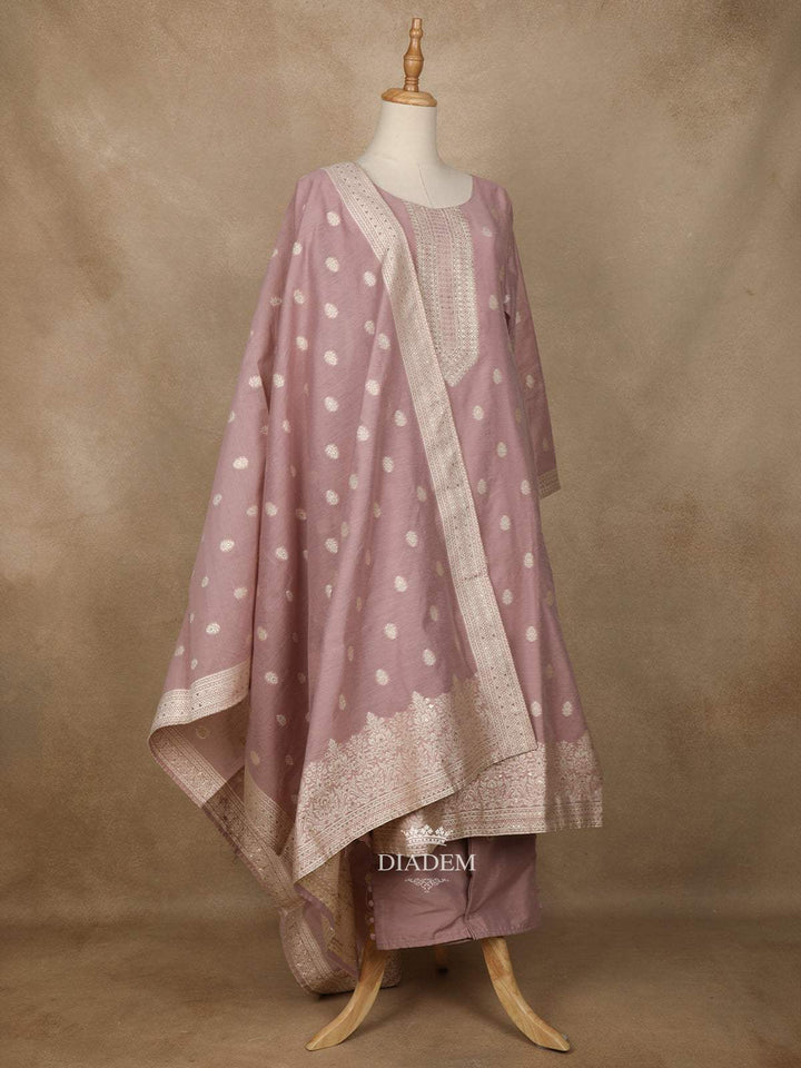 Lavender Raw Silk Floral Designed Salwar Suit - Diadem