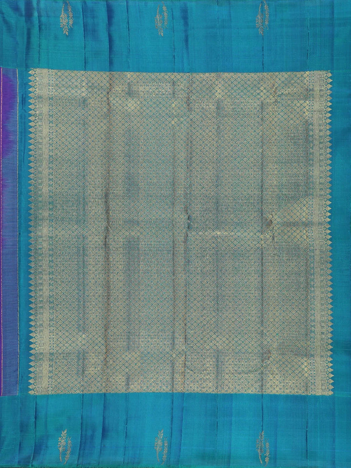 Blue Floral Woven Pure Kanchipuram Silk Saree - Diadem