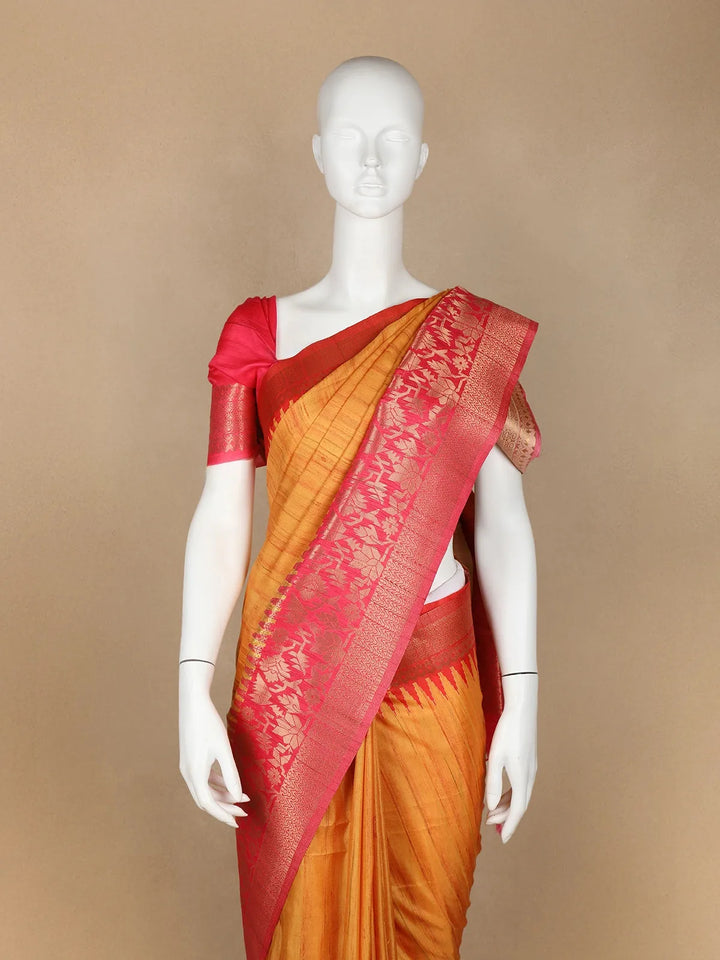 Orange Semi Tussar Silk Solid Designed Saree - Diadem