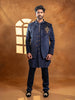 Navy Blue Floral Embroidery Jodhpuri Men's Suit - Diadem