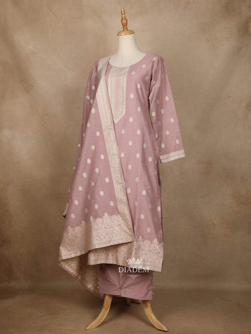 Lavender Raw Silk Floral Designed Salwar Suit - Diadem