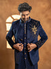 Navy Blue Floral Embroidery Jodhpuri Men's Suit - Diadem