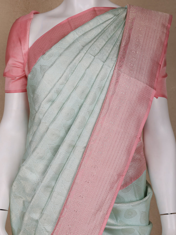 Pastel Green Floral Woven Pure Kanchipuram Silk Saree - Diadem