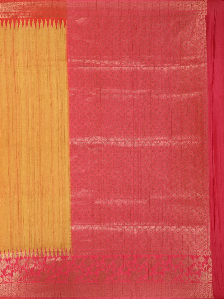 Orange Semi Tussar Silk Solid Designed Saree - Diadem