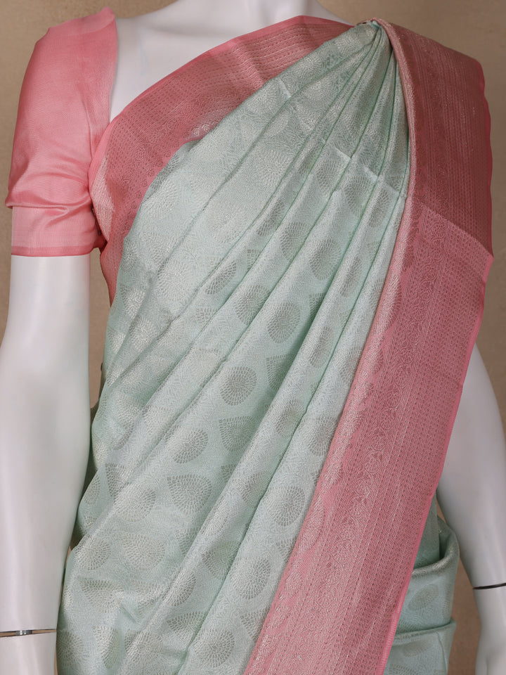 Pastel Green Floral Woven Pure Kanchipuram Silk Saree - Diadem