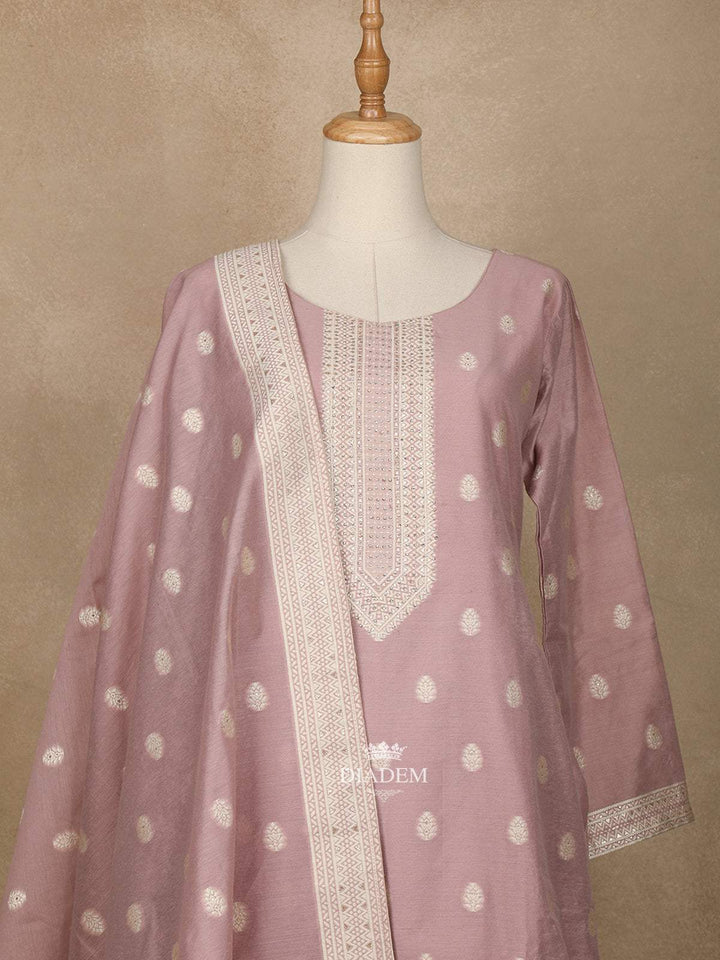 Lavender Raw Silk Floral Designed Salwar Suit - Diadem