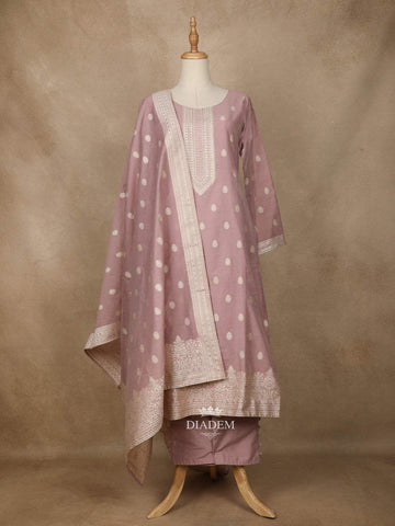 Lavender Raw Silk Floral Designed Salwar Suit - Diadem