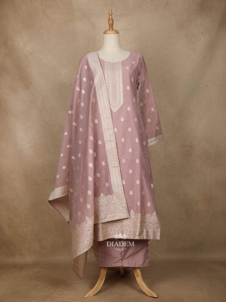 Lavender Raw Silk Floral Designed Salwar Suit - Diadem