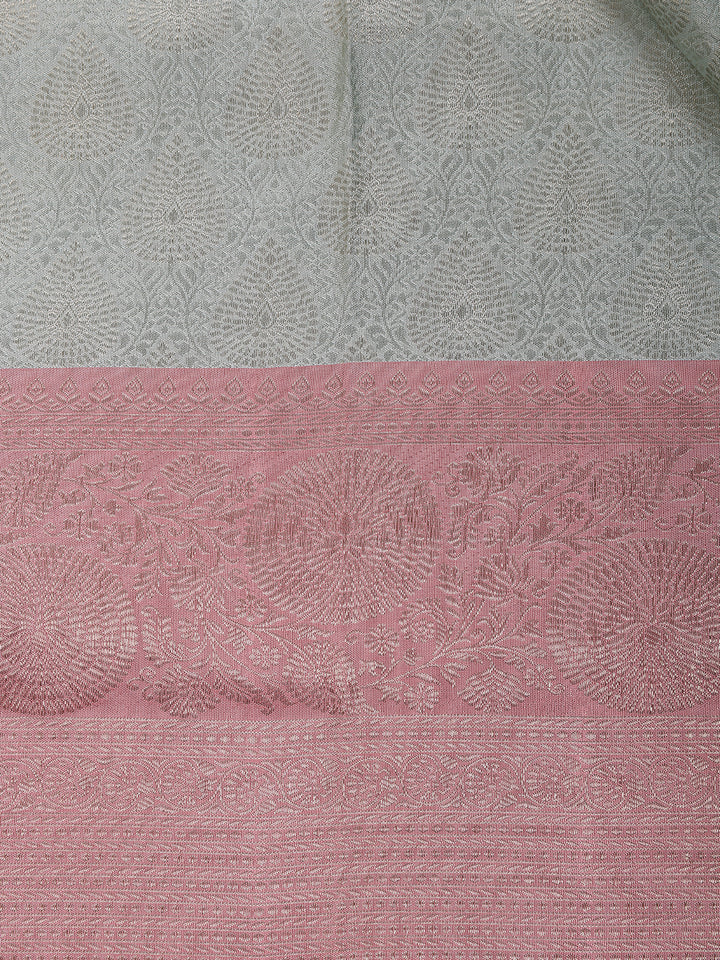 Pastel Green Floral Woven Pure Kanchipuram Silk Saree - Diadem