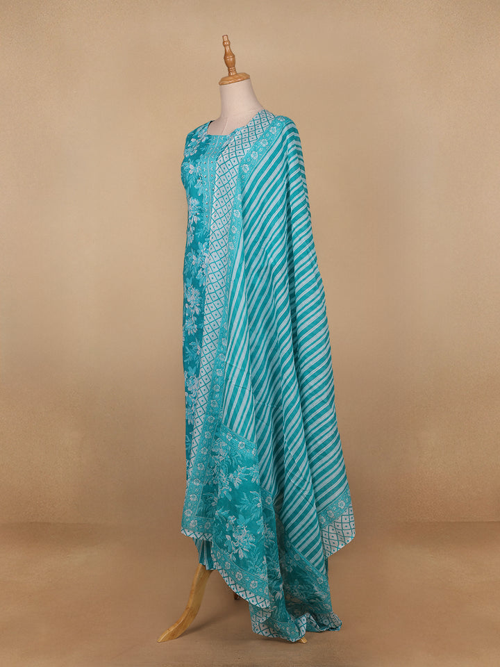 Sky Blue Floral Designed Cotton Salwar Suit - Diadem