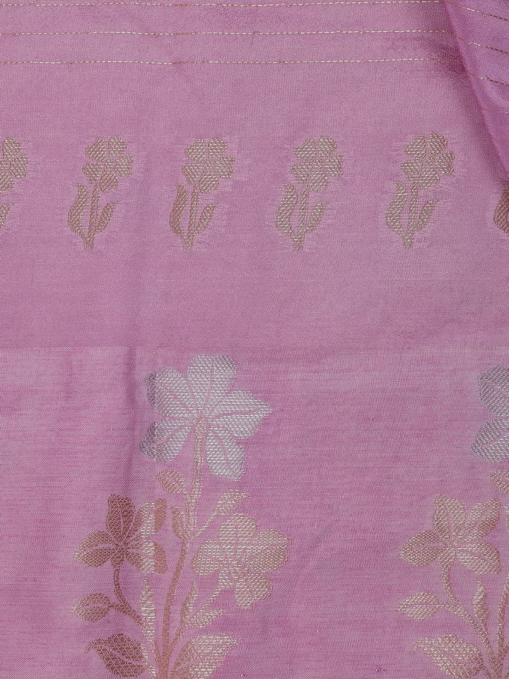 Lavender Floral Design Silk Cotton Saree - Diadem