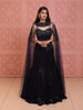 Deep Navy Blue Heavy Sequins and Beads Embroidered Design Net Party Lehenga with Cape Dupatta