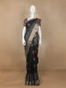 Black Semi Tussar Silk Floral Designed Saree