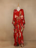 Red Floral Printed Kaftan style Crepe Gown - Diadem