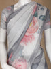 Pale Grey Floral Designed Cotton Saree