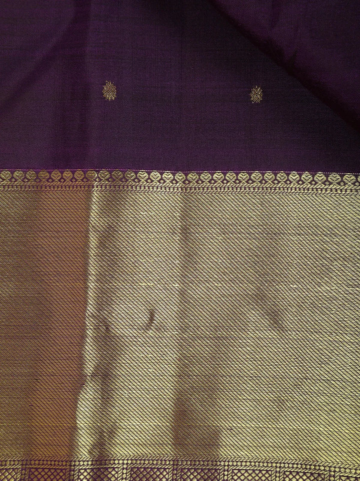 Dark Purple Floral Motifs Pure Kanchipuram Silk Saree - Diadem
