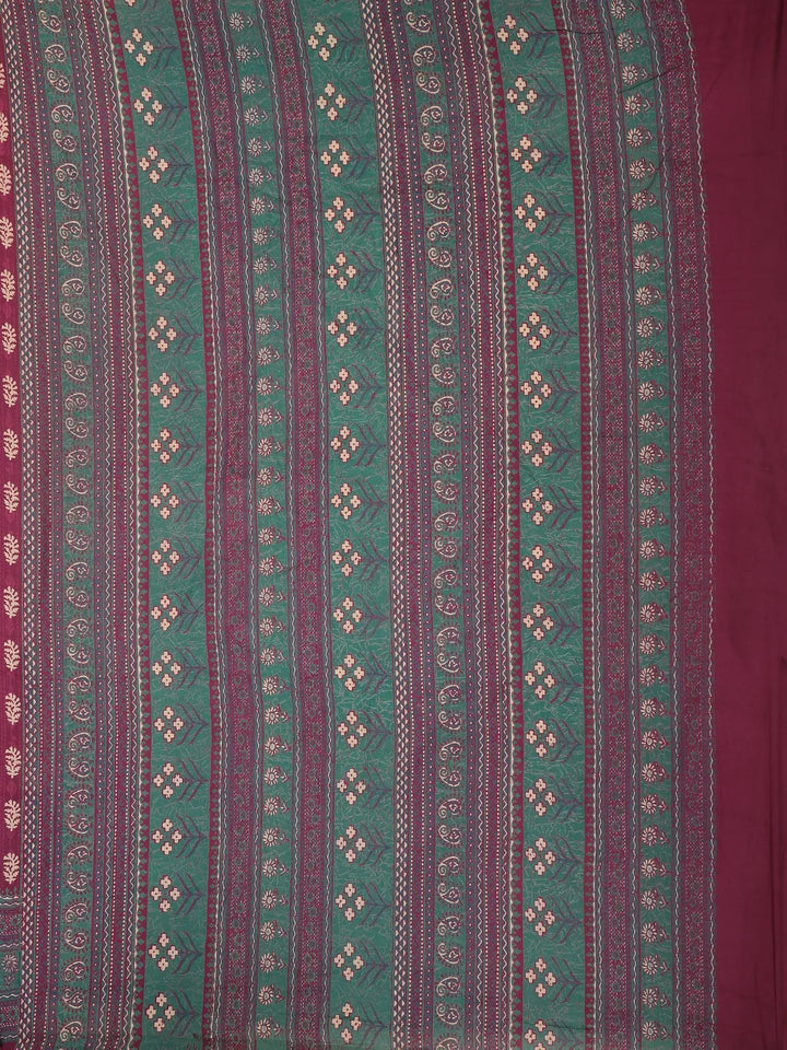 Dark Red Floral Designed Cotton Saree - Diadem
