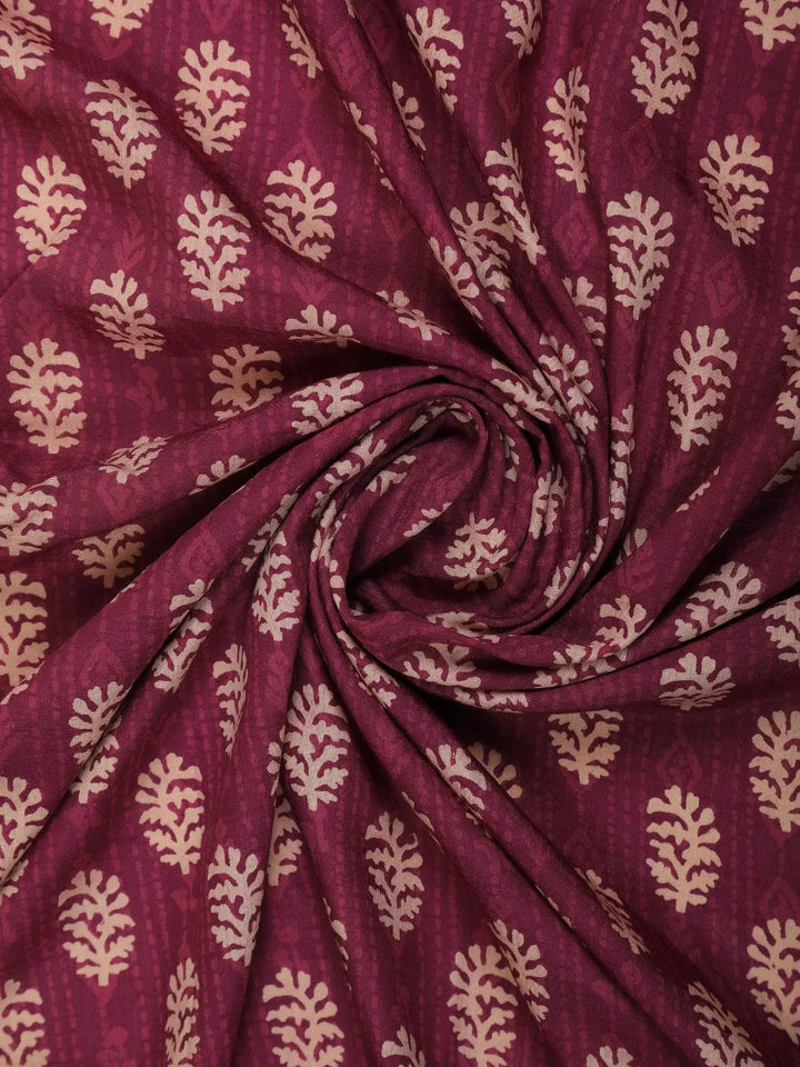Dark Red Floral Designed Cotton Saree - Diadem