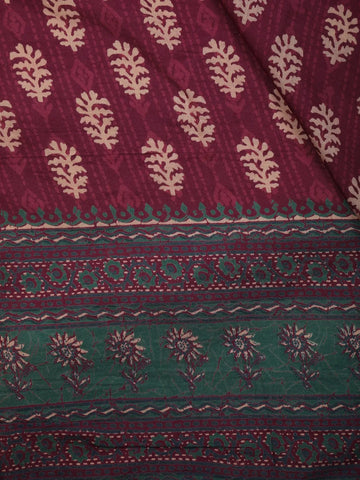 Dark Red Floral Designed Cotton Saree - Diadem