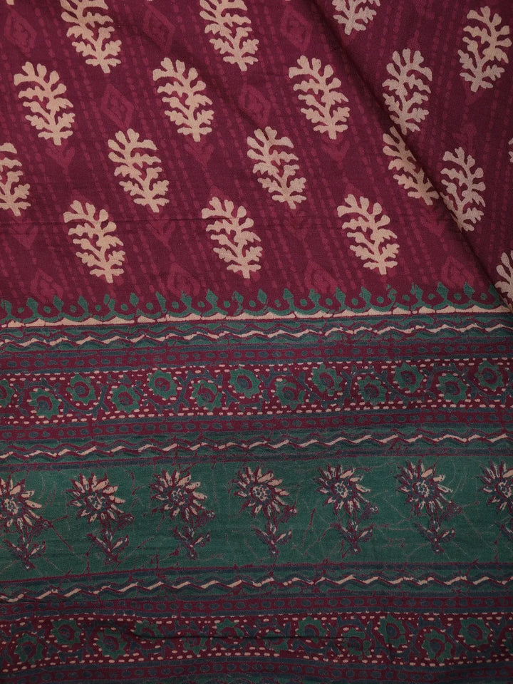 Dark Red Floral Designed Cotton Saree - Diadem