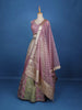 Dusty Pink and Olive Green Mirror Work Bridal Lehenga with Zari Dupatta - Diadem