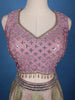 Dusty Pink and Olive Green Mirror Work Bridal Lehenga with Zari Dupatta - Diadem