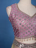 Dusty Pink and Olive Green Mirror Work Bridal Lehenga with Zari Dupatta - Diadem