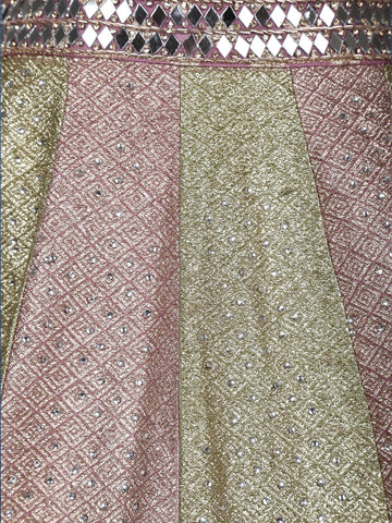 Dusty Pink and Olive Green Mirror Work Bridal Lehenga with Zari Dupatta - Diadem