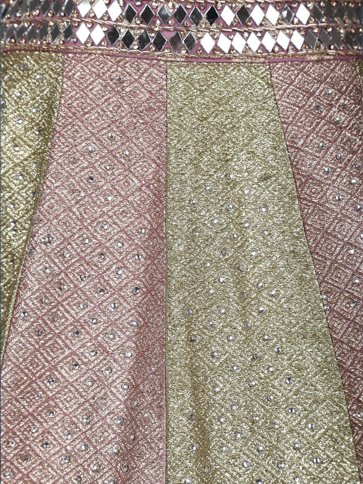 Dusty Pink and Olive Green Mirror Work Bridal Lehenga with Zari Dupatta - Diadem