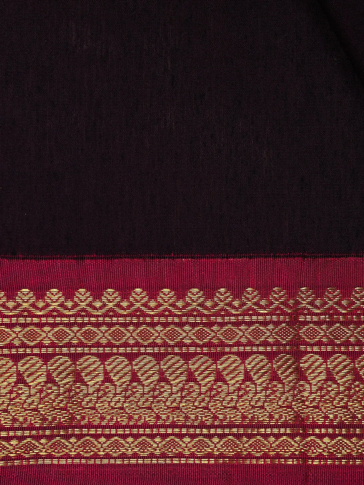 Black Floral Designed Cotton Saree - Diadem
