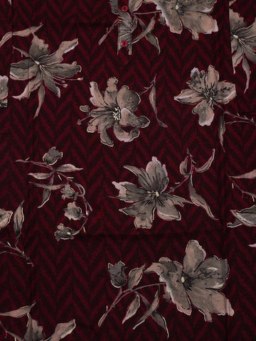 Burgundy Floral Printed Cotton Kurti - Diadem