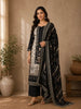 Black And Beige Floral Printed Synthetic Salwar Suit With Dupatta