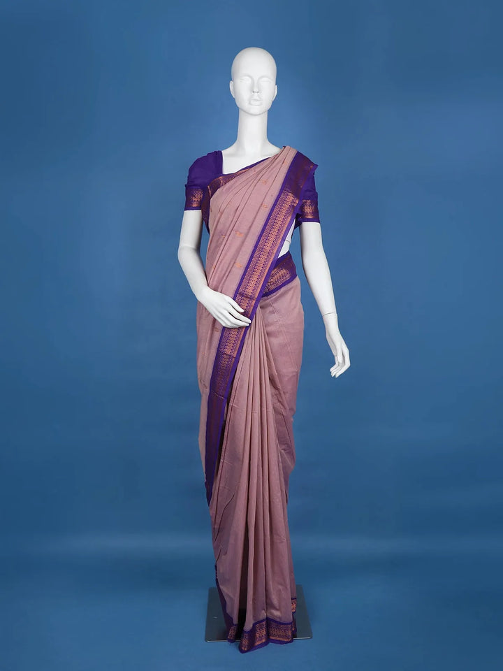 Light Mauve Pink Floral Butta Motif Cotton Saree - Diadem