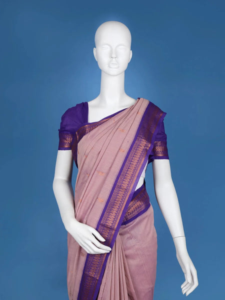 Light Mauve Pink Floral Butta Motif Cotton Saree - Diadem