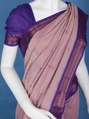 Light Mauve Pink Floral Butta Motif Cotton Saree - Diadem