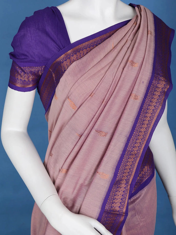 Light Mauve Pink Floral Butta Motif Cotton Saree - Diadem