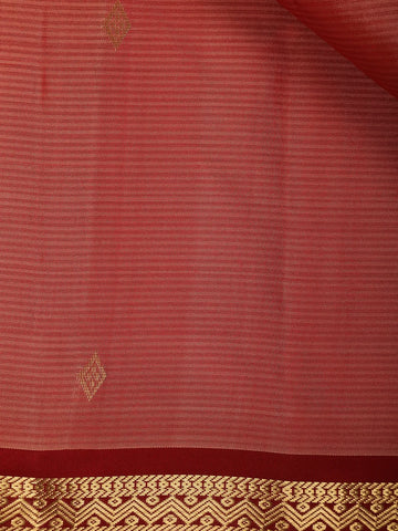 Onion Pink Stripes Woven Pure Kanchipuram Silk Saree - Diadem