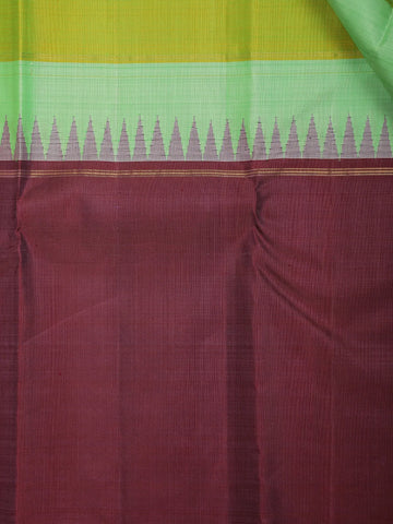 Green and Yellow Stripes Woven Pure Kanchipuram Silk Saree - Diadem
