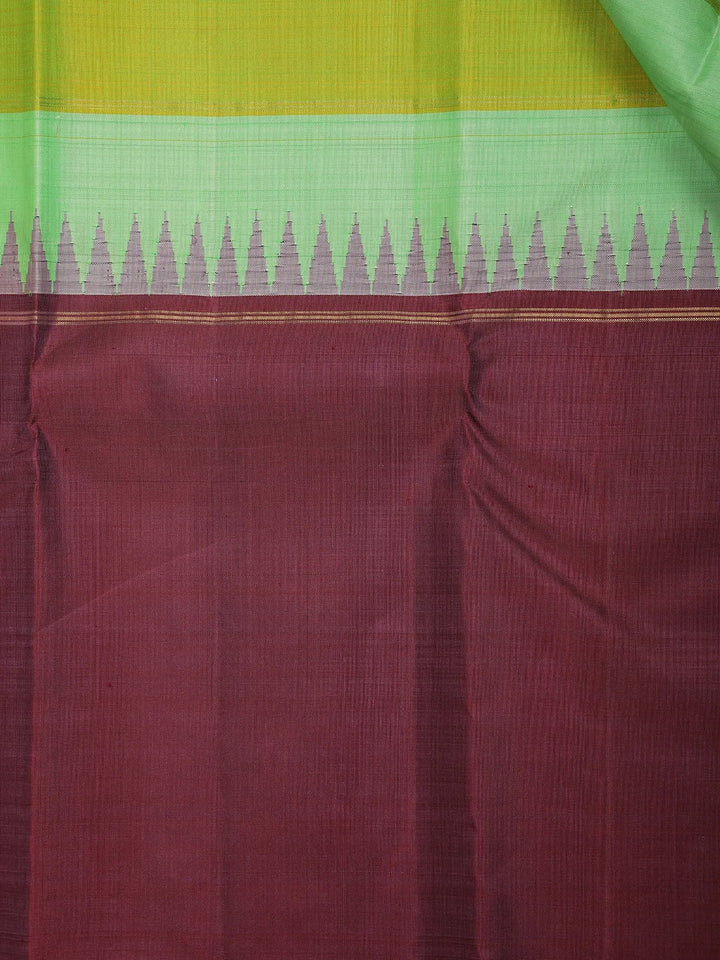 Green and Yellow Stripes Woven Pure Kanchipuram Silk Saree - Diadem