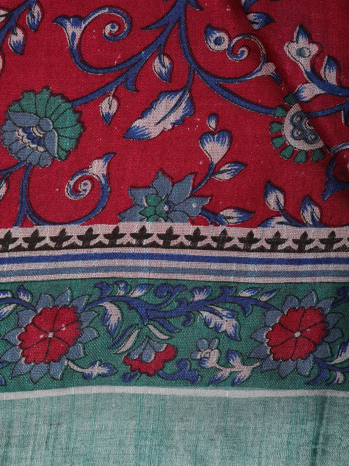 Dark Red Floral Designed Cotton Saree - Diadem