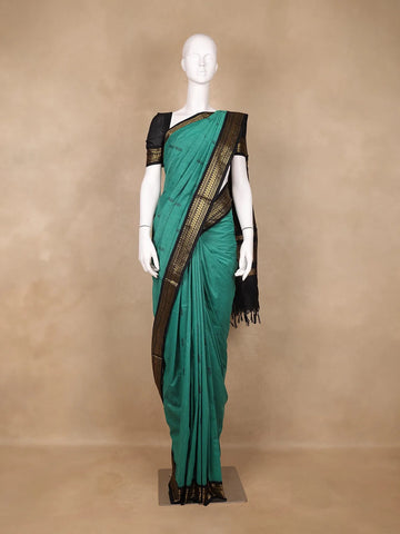 Green Floral Designed Cotton Saree - Diadem