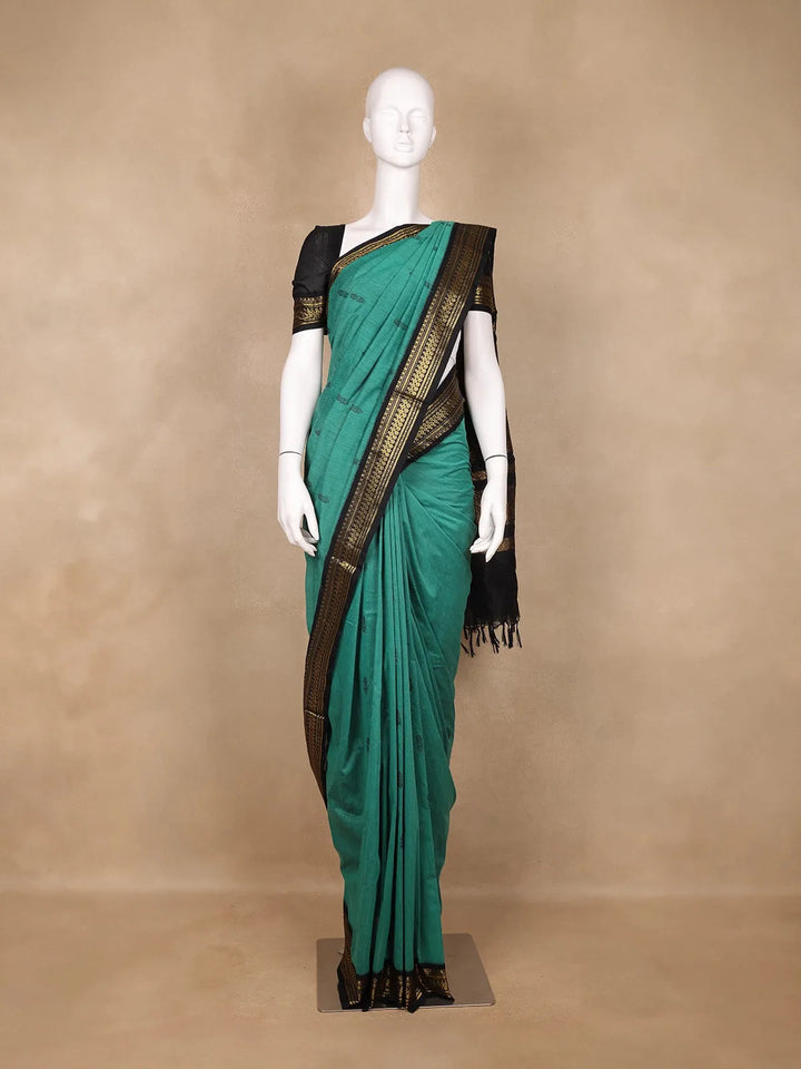 Green Floral Designed Cotton Saree - Diadem