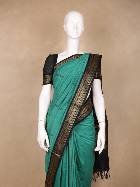 Green Floral Designed Cotton Saree - Diadem