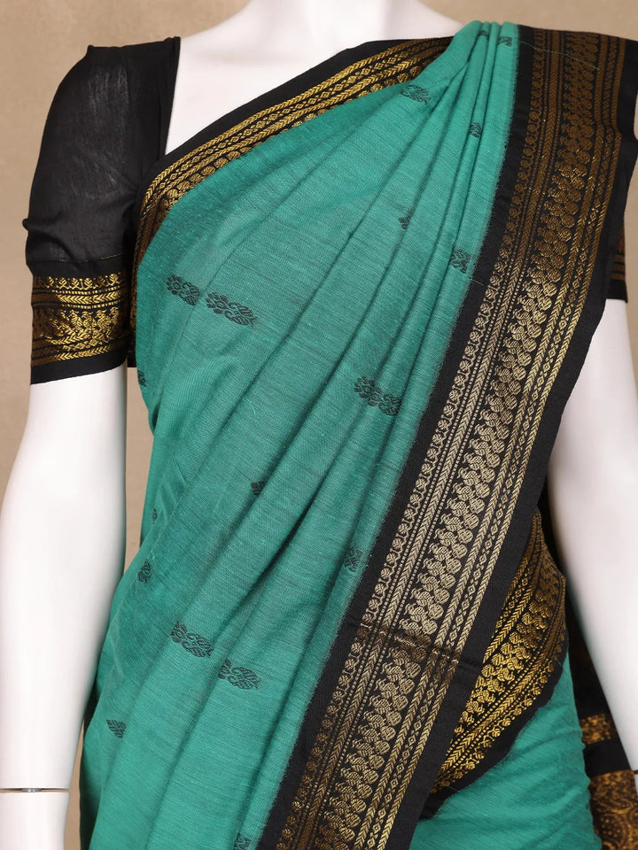 Green Floral Designed Cotton Saree - Diadem