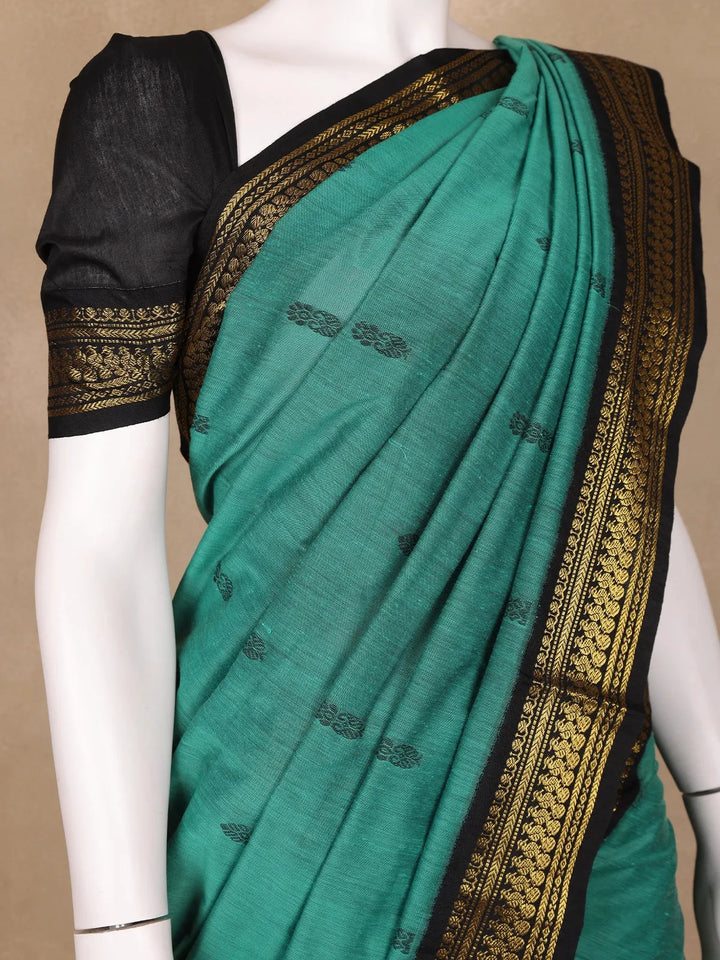 Green Floral Designed Cotton Saree - Diadem