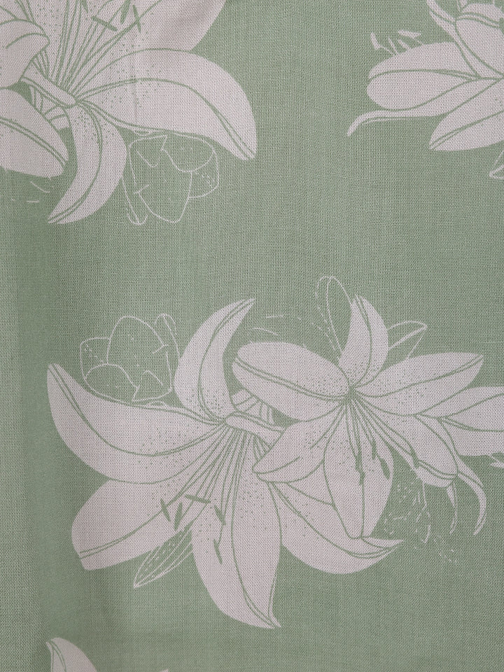 Green Floral Printed Cotton Kurti Top - Diadem