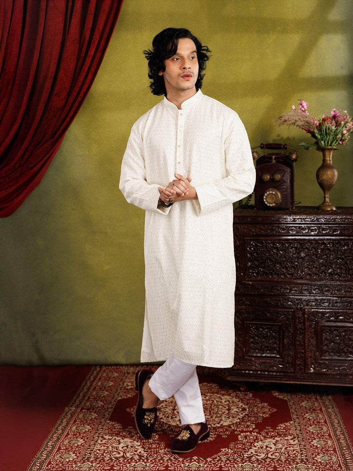 White Kurta Set Sequin Embroidery, With Pant - Diadem