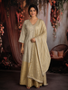 Champagne Gold Sequins and Beads Embroidered Design Tissue Silk Gown with Designer Stripes Dupatta